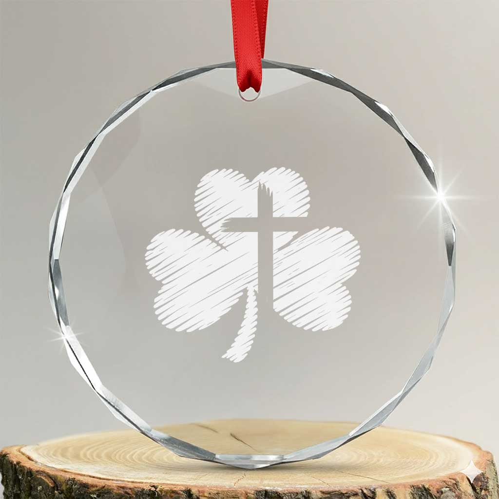 St Patricks Day Christian Religious Shamrock Cross Crystal Glass Ornament
