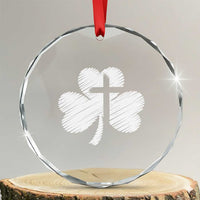 St Patricks Day Christian Religious Shamrock Cross Crystal Glass Ornament
