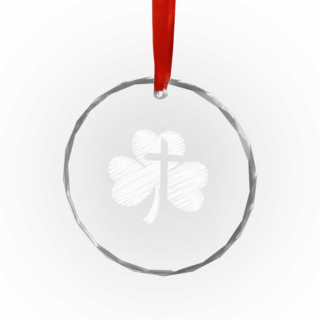 St Patricks Day Christian Religious Shamrock Cross Crystal Glass Ornament