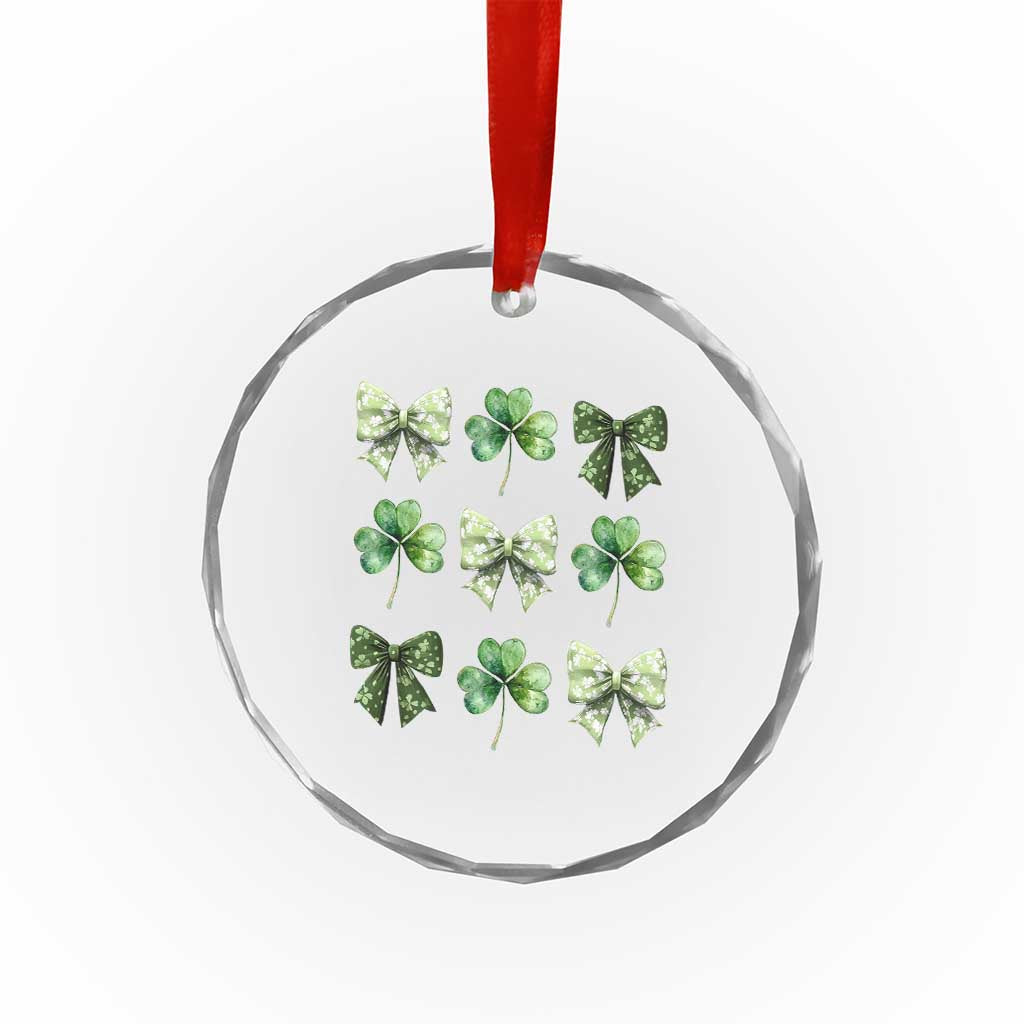 St Patricks Day Coquette Bow Crystal Glass Ornament Lucky Shamrock Aesthetic - Wonder Print Shop