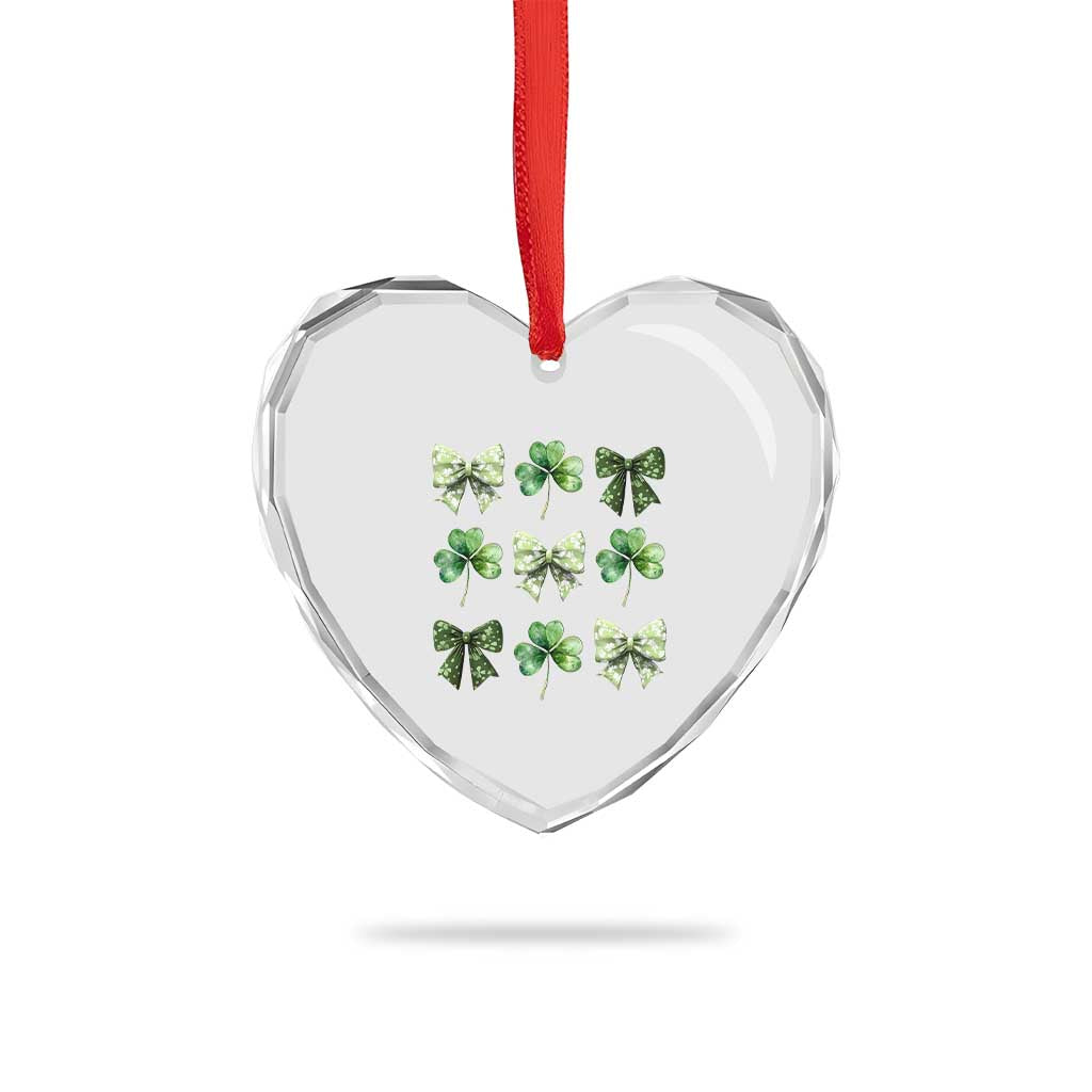 St Patricks Day Coquette Bow Heart Crystal Glass Ornament Lucky Shamrock Aesthetic - Wonder Print Shop