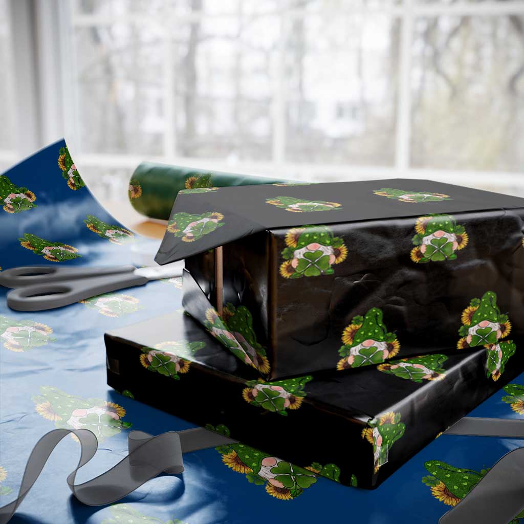 St Patrick's Day Cute Gnomes Wrapping Paper Roll Holding Shamrock Sunflower - Wonder Print Shop
