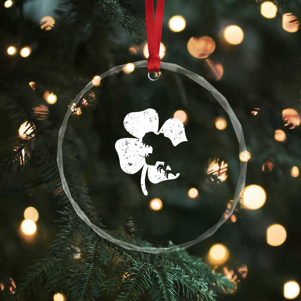 St Patricks Day Dinosaur Rex Crystal Glass Ornament Dino in Lucky Shamrock TS02