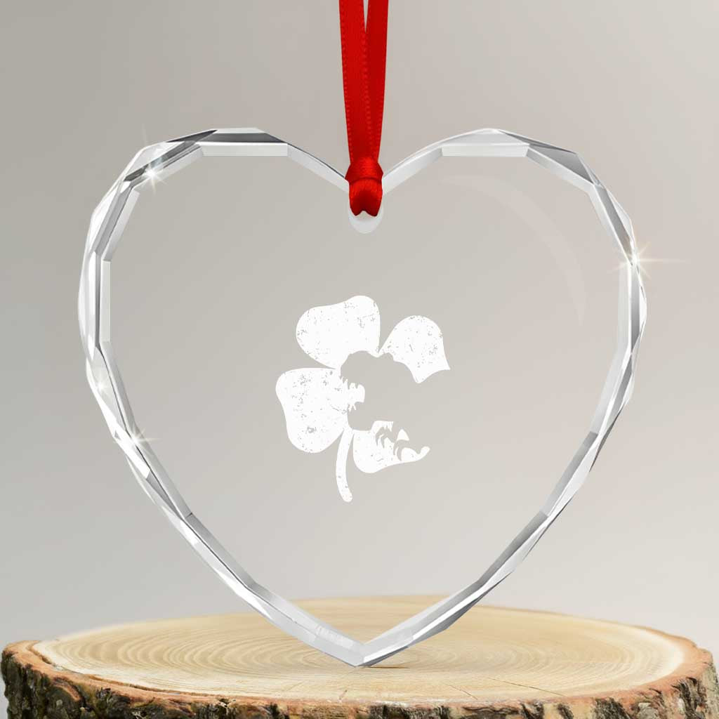 St Patricks Day Dinosaur Rex Heart Crystal Glass Ornament Dino in Lucky Shamrock - Wonder Print Shop