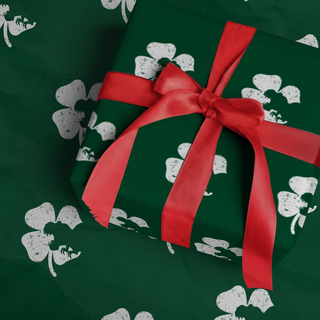St Patricks Day Dinosaur Rex Wrapping Paper Roll Dino in Lucky Shamrock - Wonder Print Shop