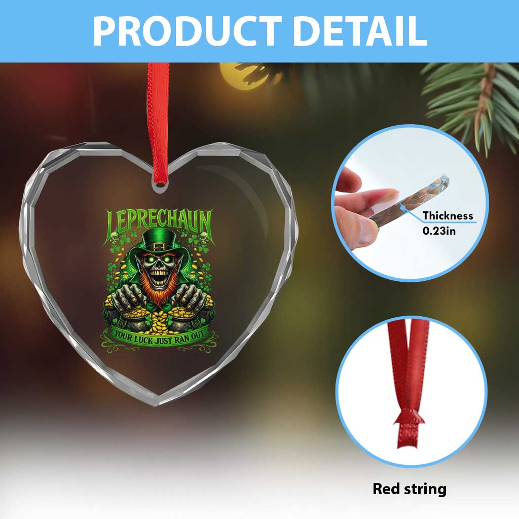 St Patricks Day Horror Leprechaun Heart Crystal Glass Ornament Your Luck Just Ran Out Creepy St Pattys Day