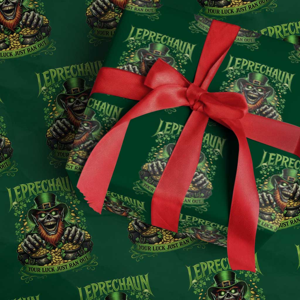 St Patricks Day Horror Leprechaun Wrapping Paper Roll Your Luck Just Ran Out Creepy St Pattys Day