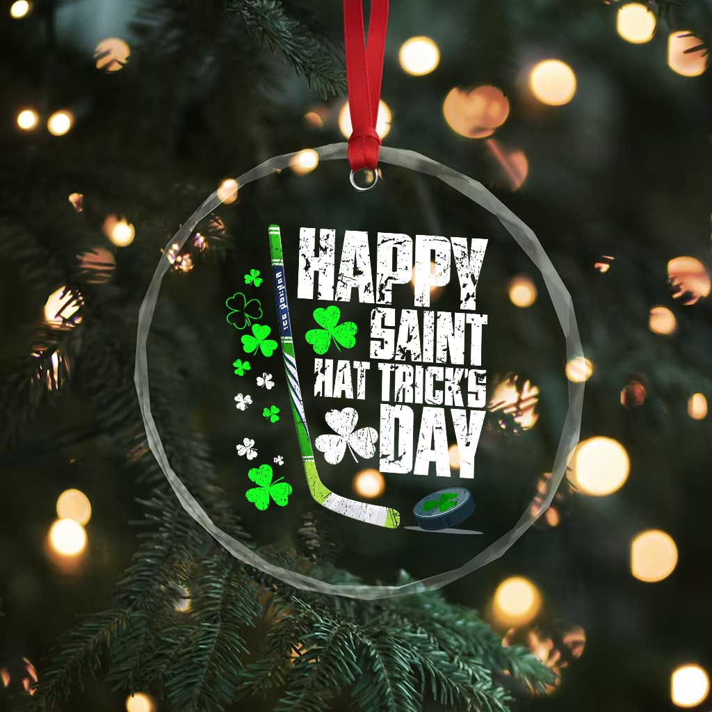 St. Patrick's Day Ice Hockey Crystal Glass Ornament Happy Saint Hat Trick's Lucky Shamrocks - Wonder Print Shop