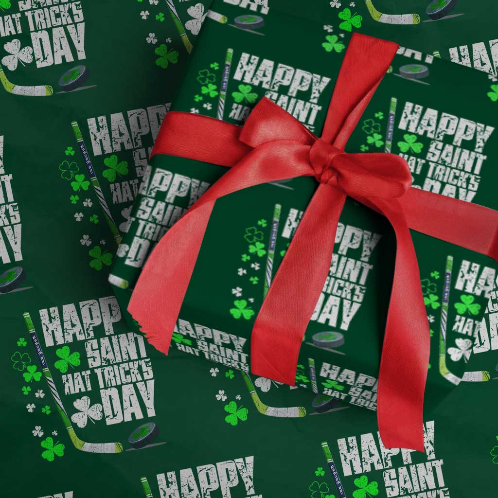 St. Patrick's Day Ice Hockey Wrapping Paper Roll Happy Saint Hat Trick's Lucky Shamrocks - Wonder Print Shop