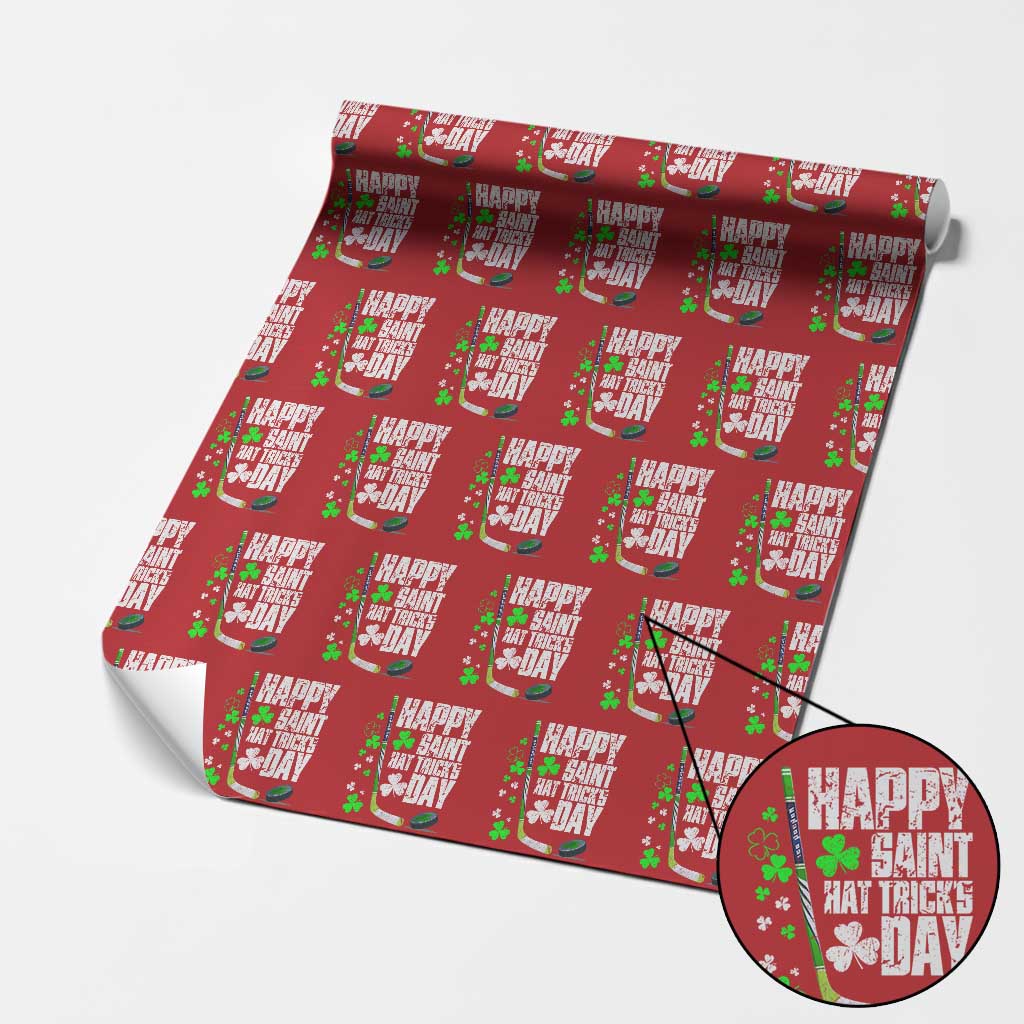 St. Patrick's Day Ice Hockey Wrapping Paper Roll Happy Saint Hat Trick's Lucky Shamrocks - Wonder Print Shop