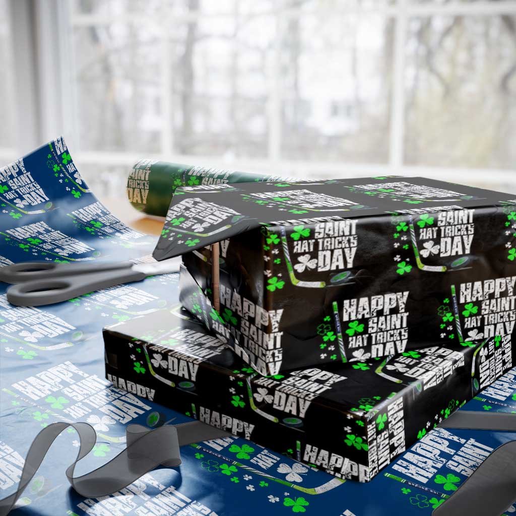St. Patrick's Day Ice Hockey Wrapping Paper Roll Happy Saint Hat Trick's Lucky Shamrocks - Wonder Print Shop