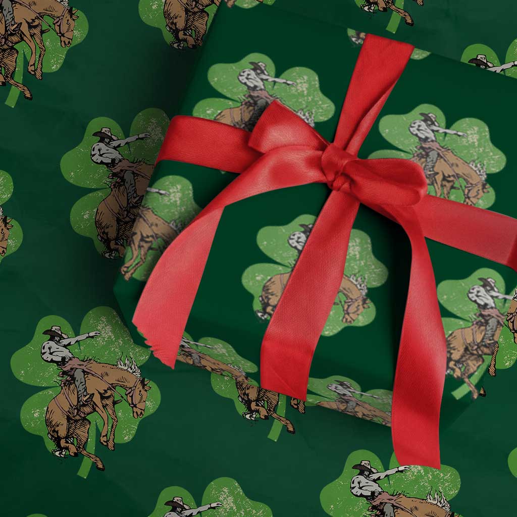 St Patrick's Day Lucky Cowboy Wrapping Paper Roll Retro Vintage Clover - Wonder Print Shop