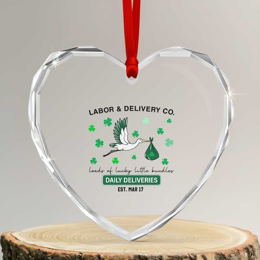 St Patrick's Day Lucky L&D Nurse Heart Crystal Glass Ornament Labor And Delivery Shamrock - Wonder Print Shop