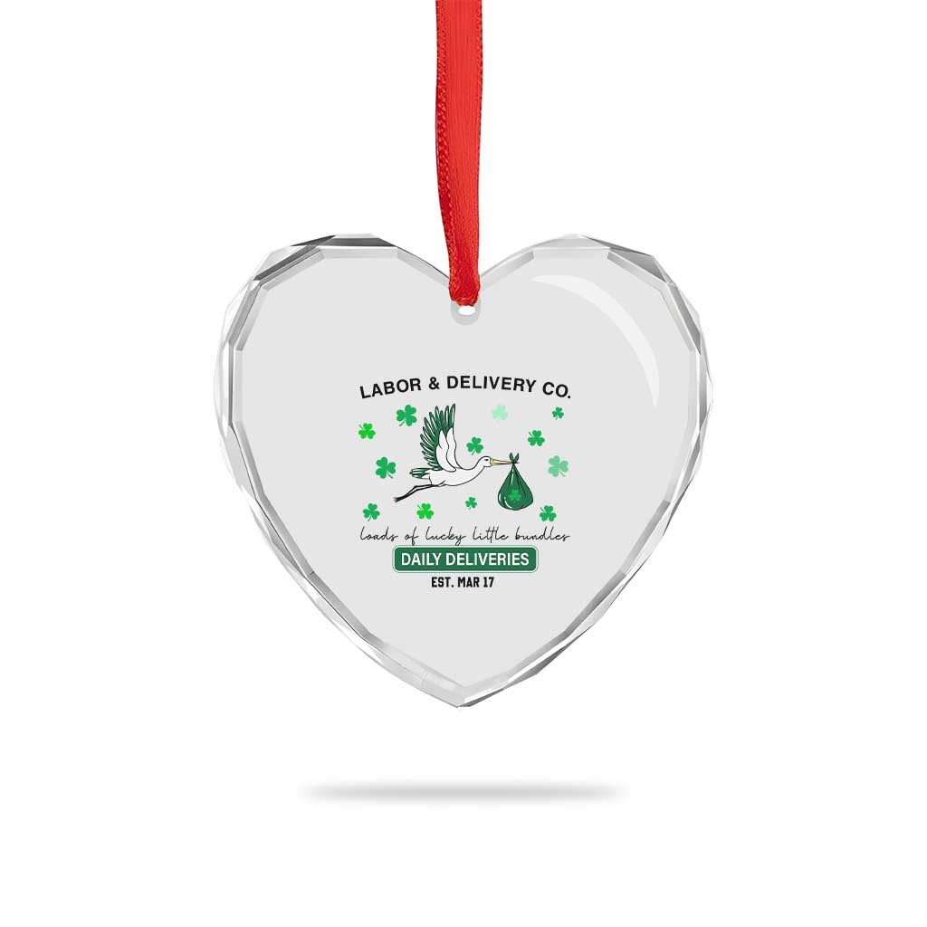 St Patrick's Day Lucky L&D Nurse Heart Crystal Glass Ornament Labor And Delivery Shamrock - Wonder Print Shop