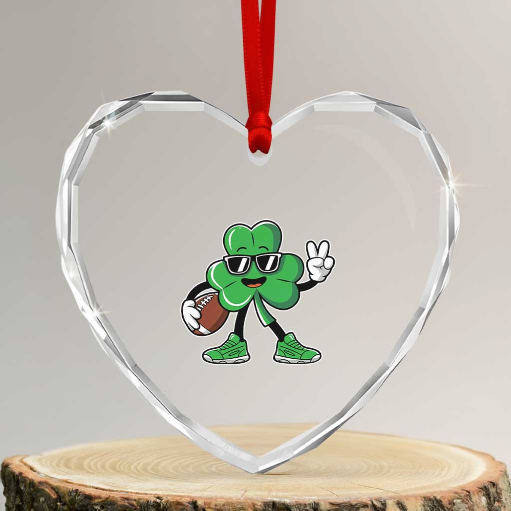 St Patrick's Day Lucky Shamrock Football Heart Crystal Glass Ornament Sport Lover Gift - Wonder Print Shop