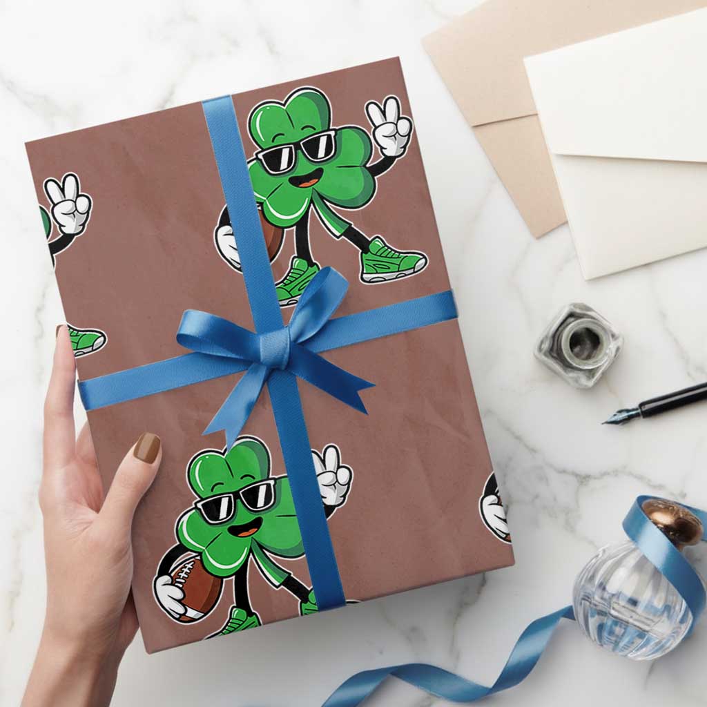St Patrick's Day Lucky Shamrock Football Wrapping Paper Roll Sport Lover Gift - Wonder Print Shop