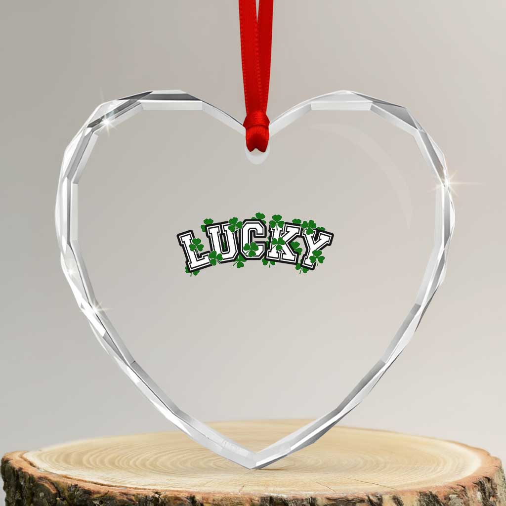 St Patricks Day Lucky Shamrock Heart Crystal Glass Ornament Vintage Minimalist - Wonder Print Shop