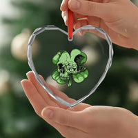 St Patricks Day Lucky Shamrock Skull Gift Heart Crystal Glass Ornament