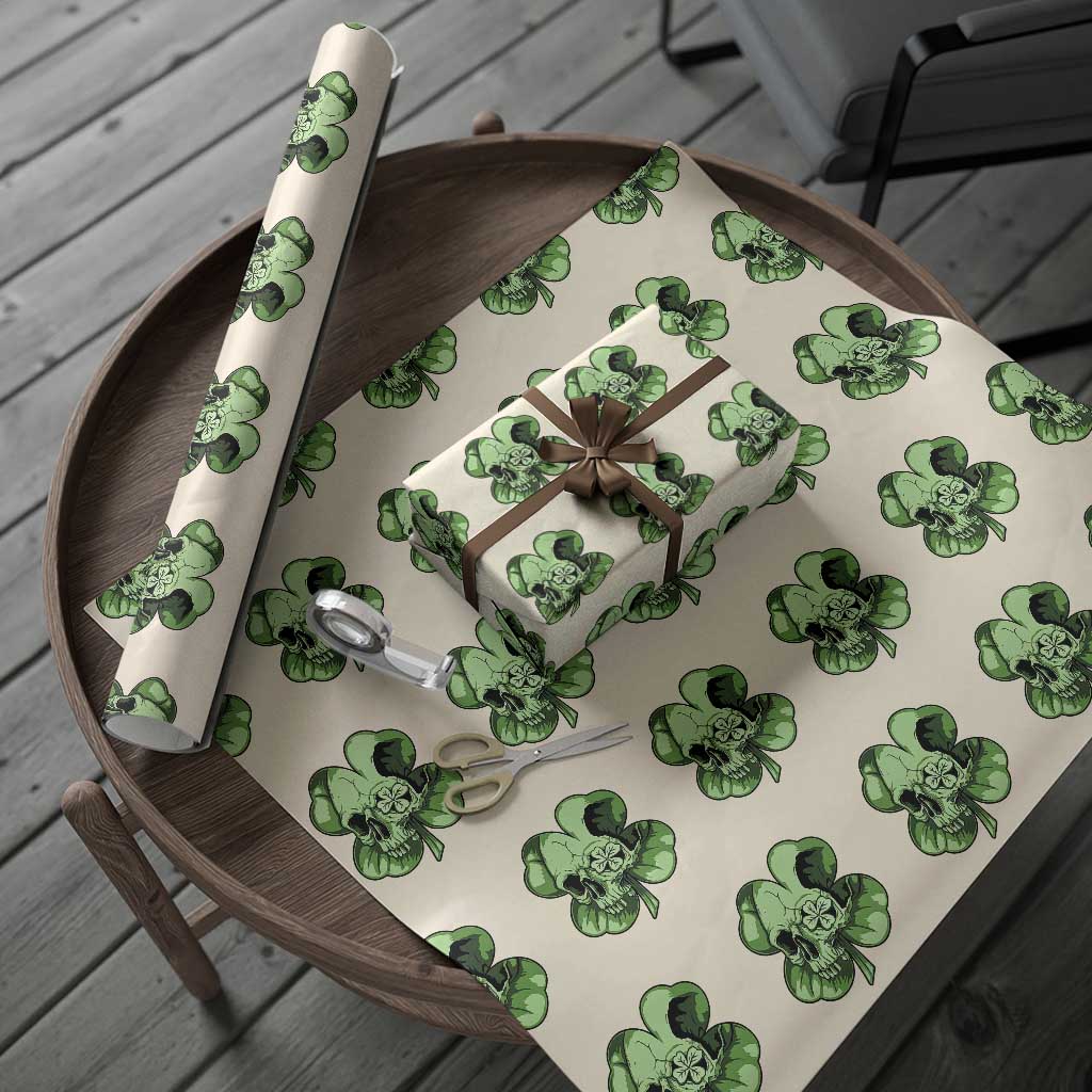 St Patricks Day Lucky Shamrock Skull Gift Wrapping Paper Roll