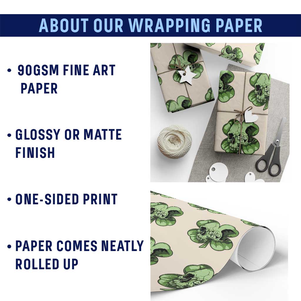 St Patricks Day Lucky Shamrock Skull Gift Wrapping Paper Roll