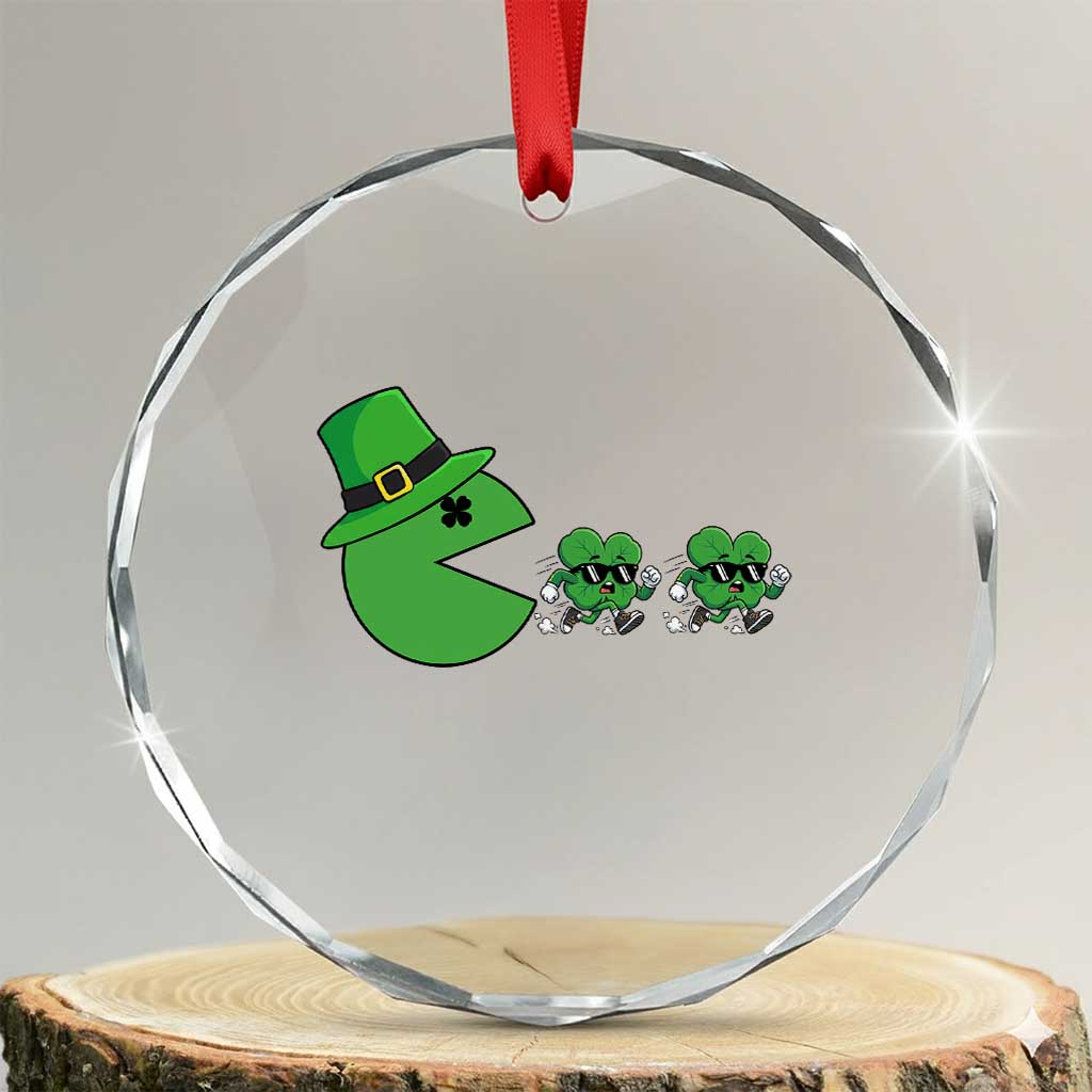 St Patricks Day Retro Gamer Eating Shamrock Lucky Gift Crystal Glass Ornament
