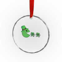St Patricks Day Retro Gamer Eating Shamrock Lucky Gift Crystal Glass Ornament