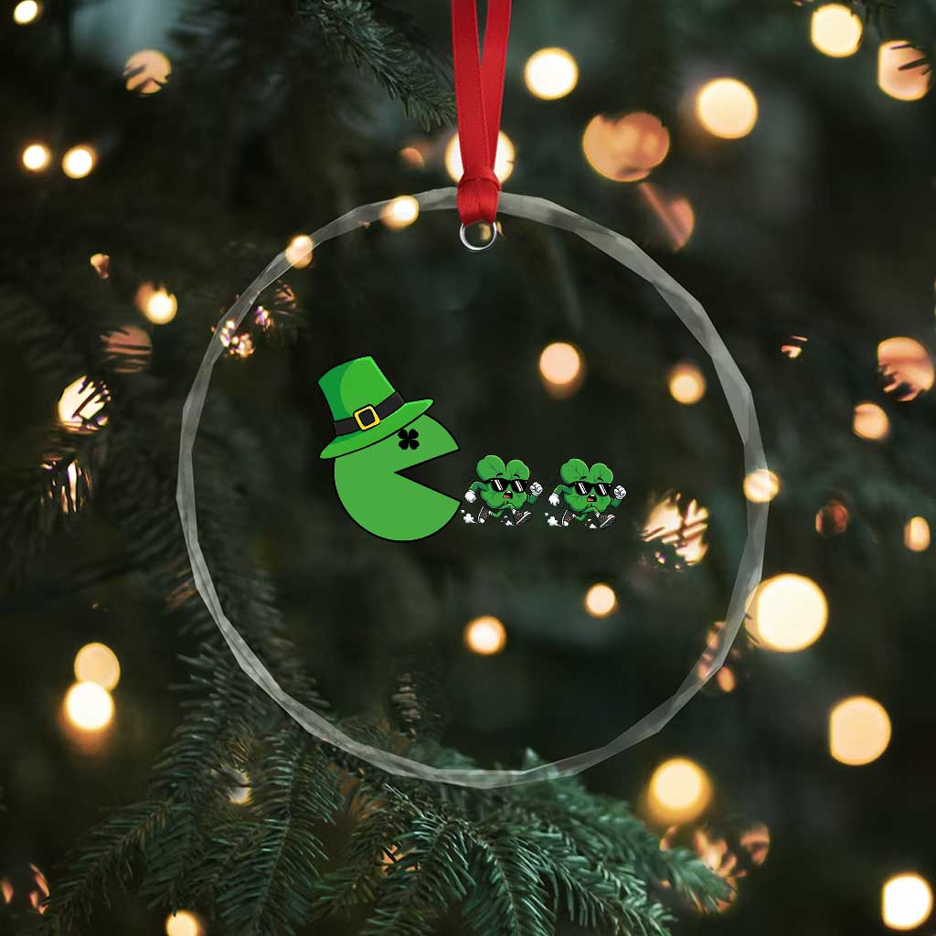 St Patricks Day Retro Gamer Eating Shamrock Lucky Gift Crystal Glass Ornament