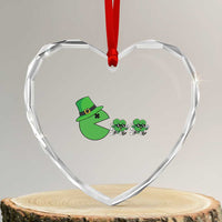 St Patricks Day Retro Gamer Eating Shamrock Lucky Gift Heart Crystal Glass Ornament