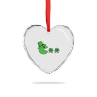 St Patricks Day Retro Gamer Eating Shamrock Lucky Gift Heart Crystal Glass Ornament