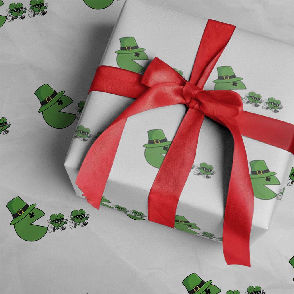 St Patricks Day Retro Gamer Eating Shamrock Lucky Gift Wrapping Paper Roll
