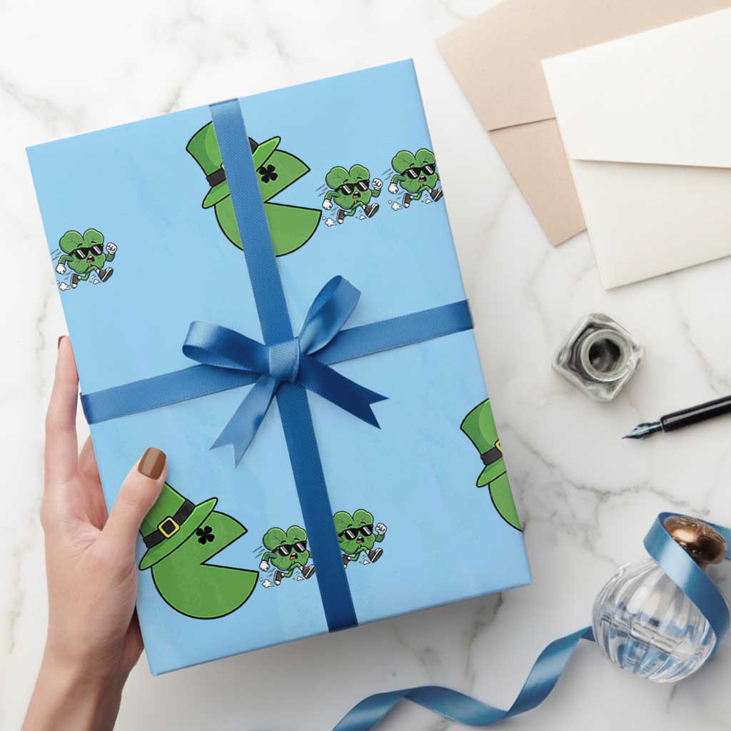 St Patricks Day Retro Gamer Eating Shamrock Lucky Gift Wrapping Paper Roll