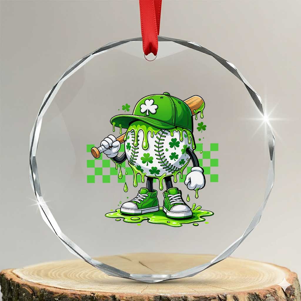 St Patricks Day Shamrock Baseball Player Gift Crystal Glass Ornament