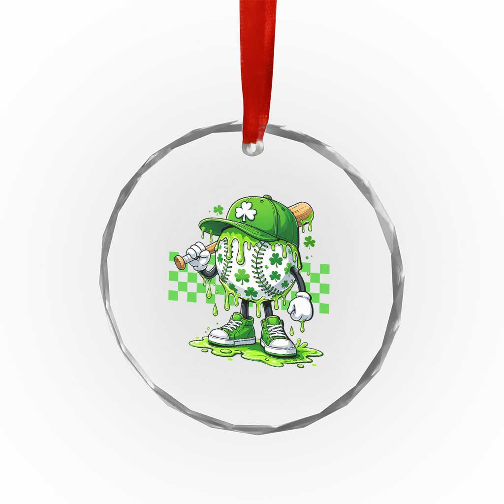 St Patricks Day Shamrock Baseball Player Gift Crystal Glass Ornament