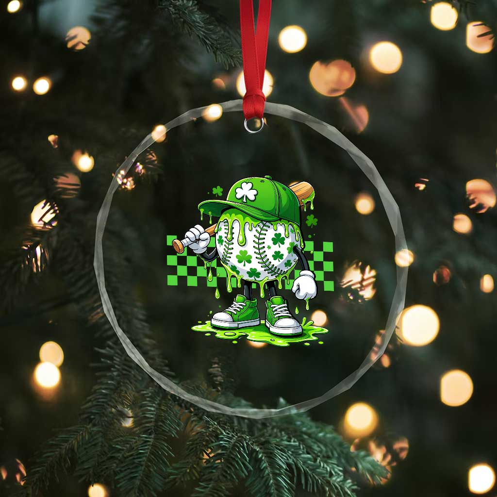 St Patricks Day Shamrock Baseball Player Gift Crystal Glass Ornament
