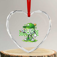 St Patricks Day Shamrock Baseball Player Gift Heart Crystal Glass Ornament