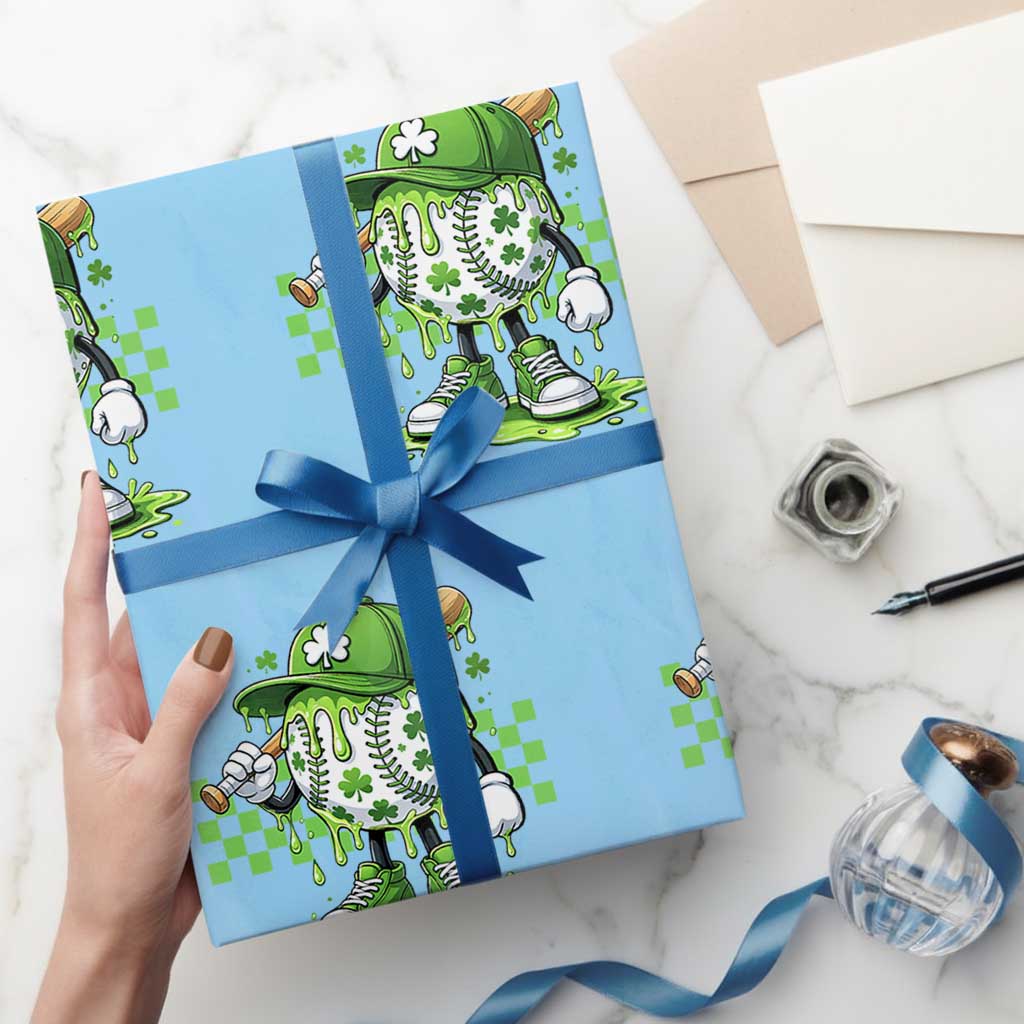 St Patricks Day Shamrock Baseball Player Gift Wrapping Paper Roll