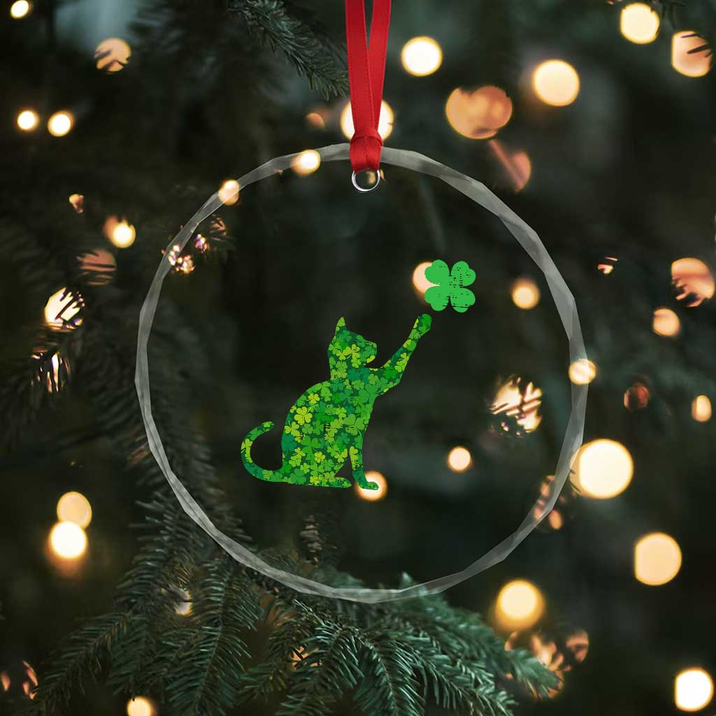 St Patricks Day Shamrock Cat Crystal Glass Ornament Saint Pattys Cats Lover - Wonder Print Shop