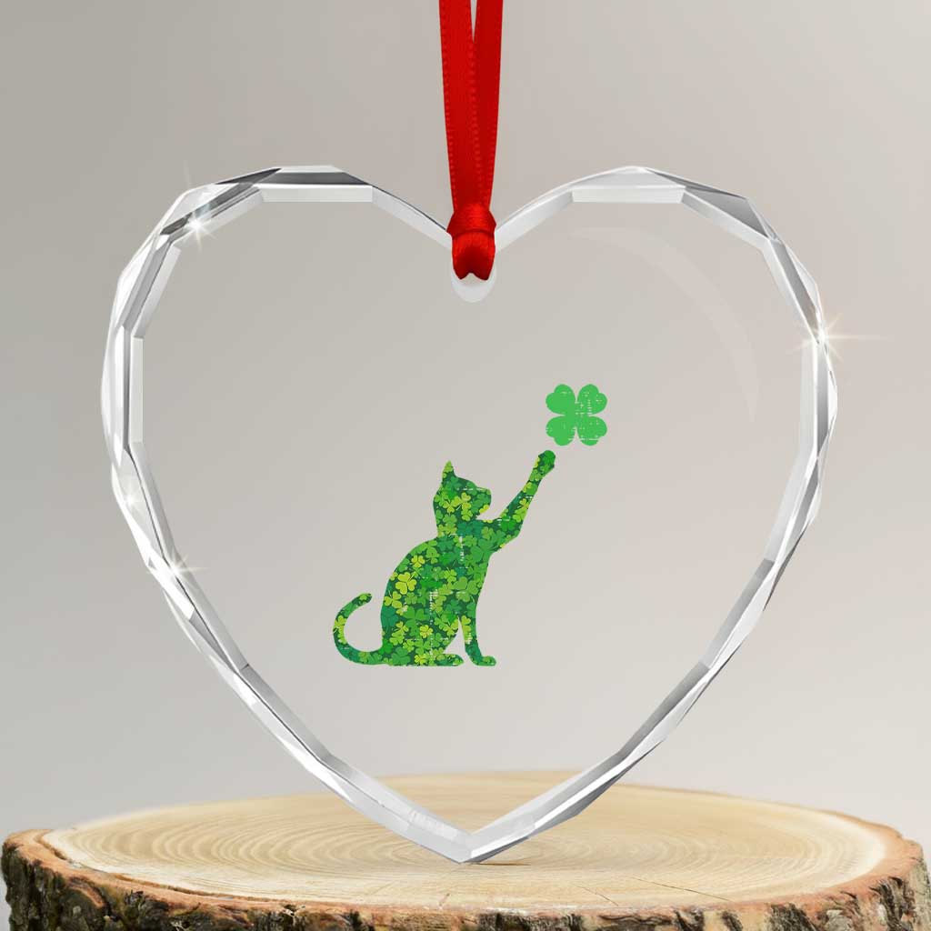 St Patricks Day Shamrock Cat Heart Crystal Glass Ornament Saint Pattys Cats Lover - Wonder Print Shop