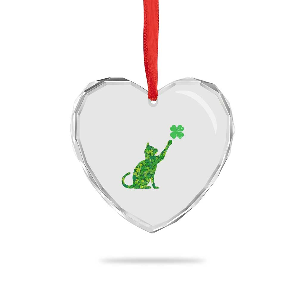 St Patricks Day Shamrock Cat Heart Crystal Glass Ornament Saint Pattys Cats Lover - Wonder Print Shop