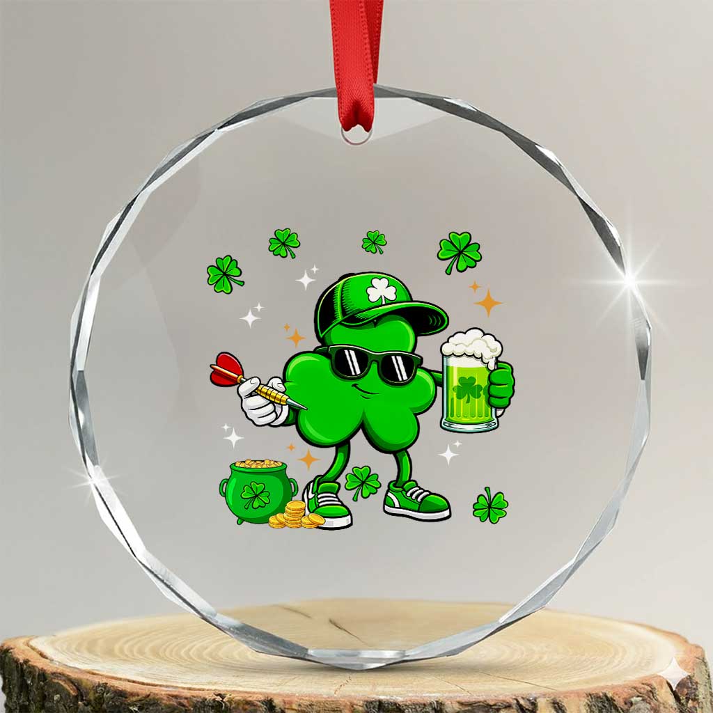 St Patricks Day Shamrock Darts And Beer Lover Gift Crystal Glass Ornament