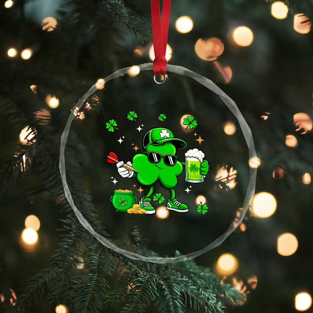 St Patricks Day Shamrock Darts And Beer Lover Gift Crystal Glass Ornament