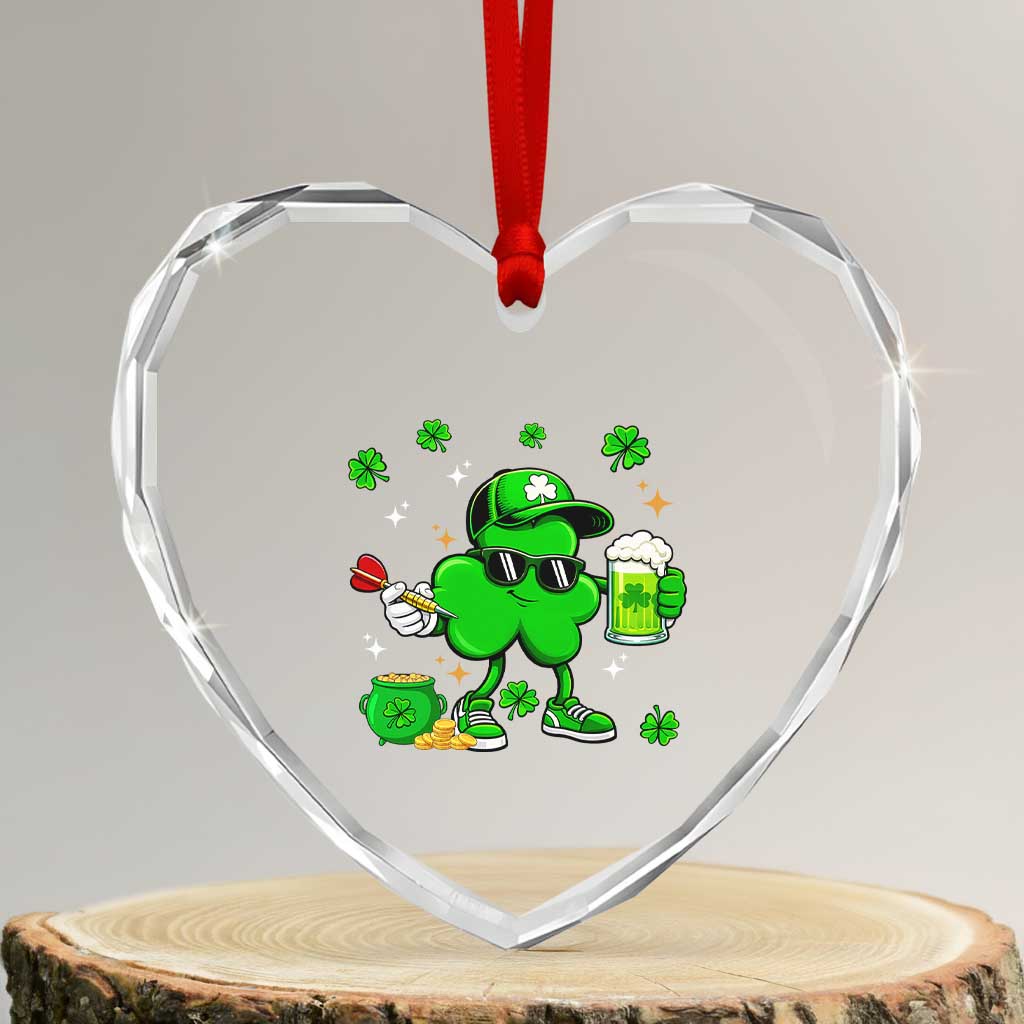 St Patricks Day Shamrock Darts And Beer Lover Gift Heart Crystal Glass Ornament