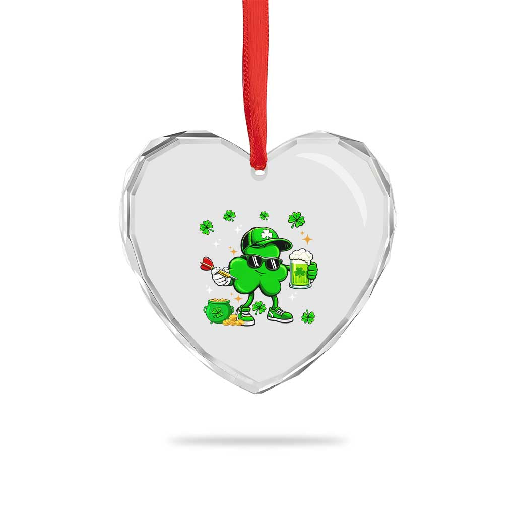 St Patricks Day Shamrock Darts And Beer Lover Gift Heart Crystal Glass Ornament
