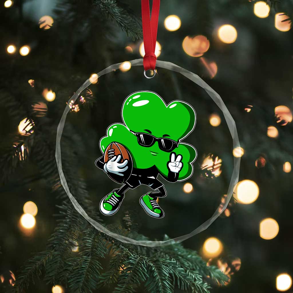 St Patricks Day Shamrock Playing Football Crystal Glass Ornament Cute Gift for Sports Lovers - Wonder Print Shop