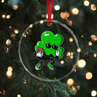 St Patricks Day Shamrock Playing Football Crystal Glass Ornament Cute Gift for Sports Lovers TS02