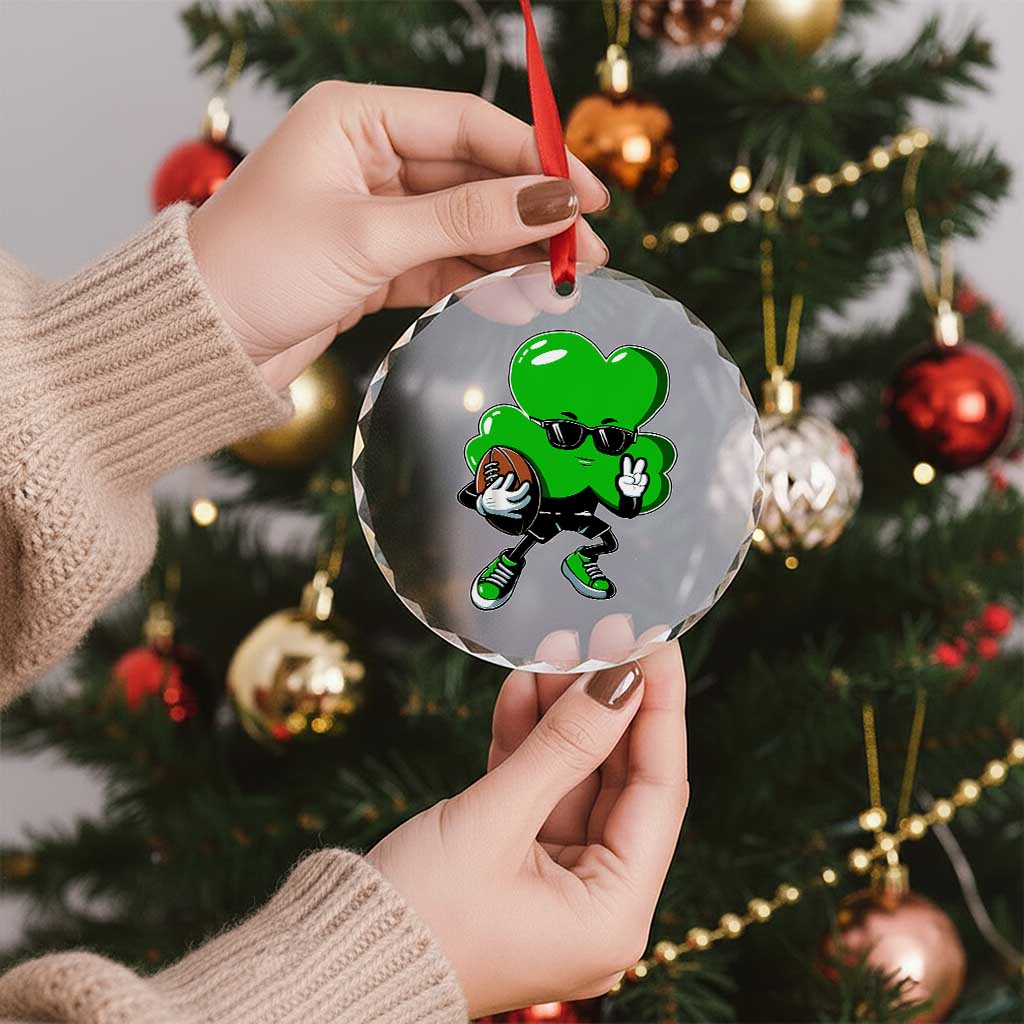 St Patricks Day Shamrock Playing Football Crystal Glass Ornament Cute Gift for Sports Lovers - Wonder Print Shop