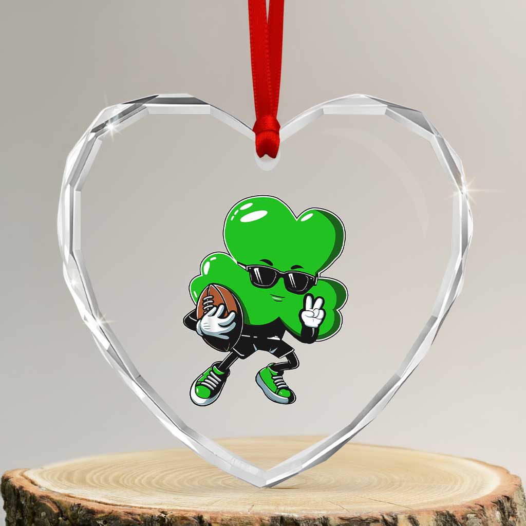 St Patricks Day Shamrock Playing Football Heart Crystal Glass Ornament Cute Gift for Sports Lovers - Wonder Print Shop