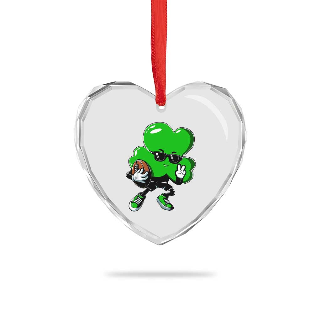 St Patricks Day Shamrock Playing Football Heart Crystal Glass Ornament Cute Gift for Sports Lovers - Wonder Print Shop