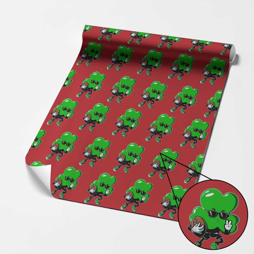 St Patricks Day Shamrock Playing Football Wrapping Paper Roll Cute Gift for Sports Lovers - Wonder Print Shop
