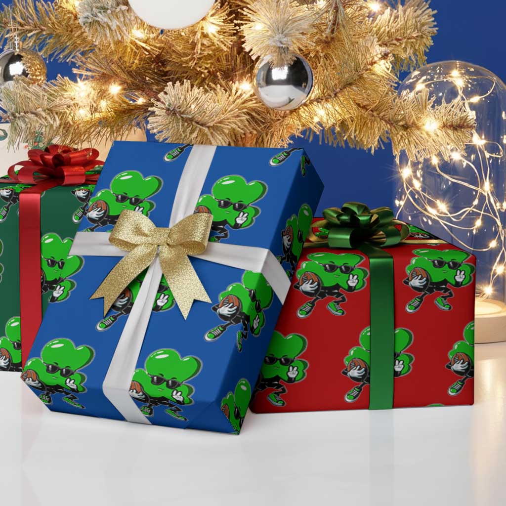 St Patricks Day Shamrock Playing Football Wrapping Paper Roll Cute Gift for Sports Lovers - Wonder Print Shop